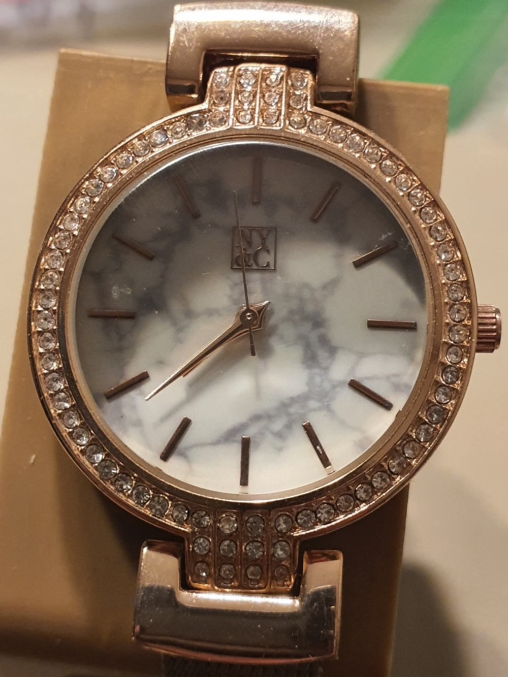 NEW YORK & CO Rose Gold Women's Crystal Accent Marble Dial Watch